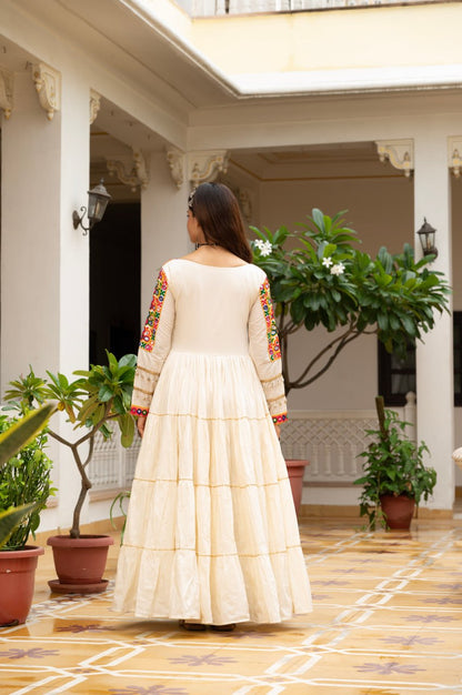 Kora Cotton Kutchi Gamthi Mirror Work Gown