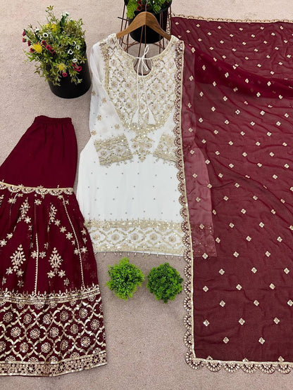 Heavy Faux Georgette Emroidery Sequence Work Top Sharara
