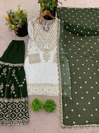 Heavy Faux Georgette Emroidery Sequence Work Top Sharara