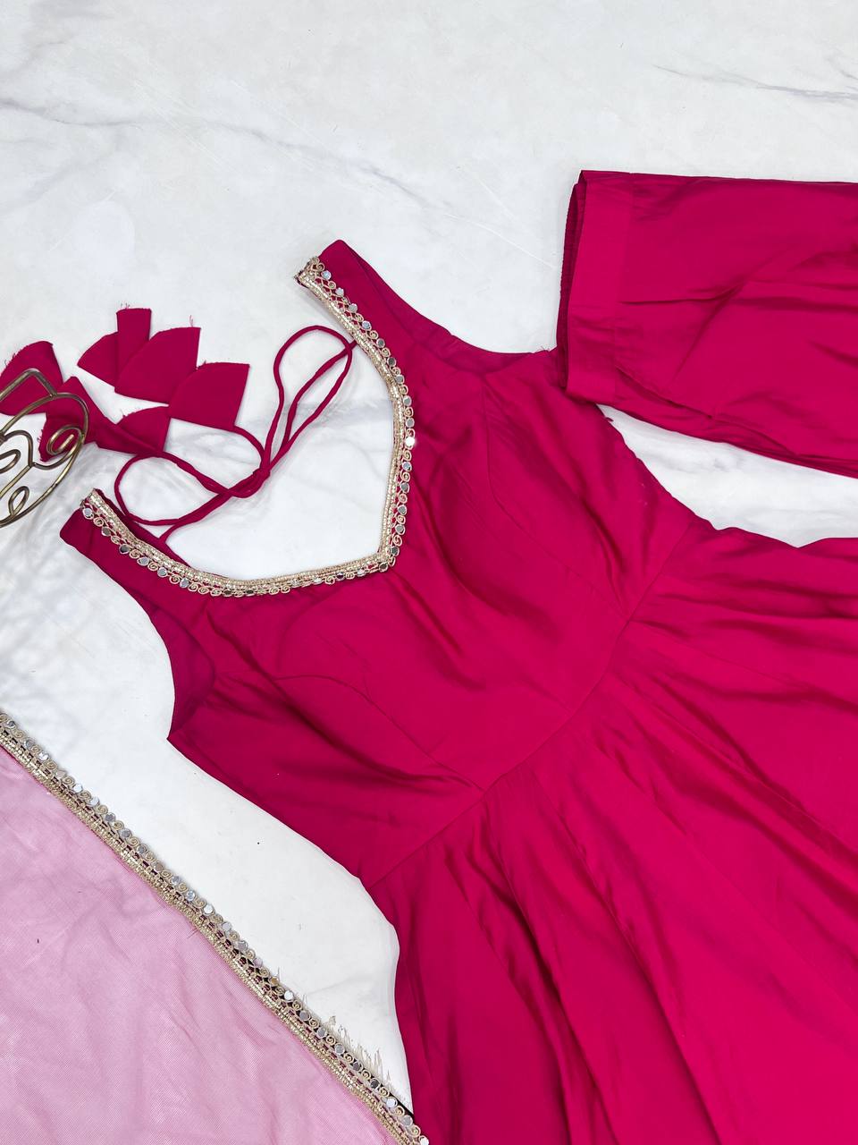 Rani PInk Color Yoke Fancy Lace Work Anarkali