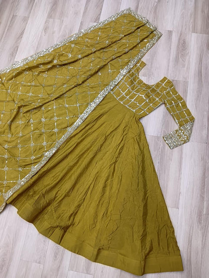 Vichitra Sequins Zari Embroidered Gown Suit Set