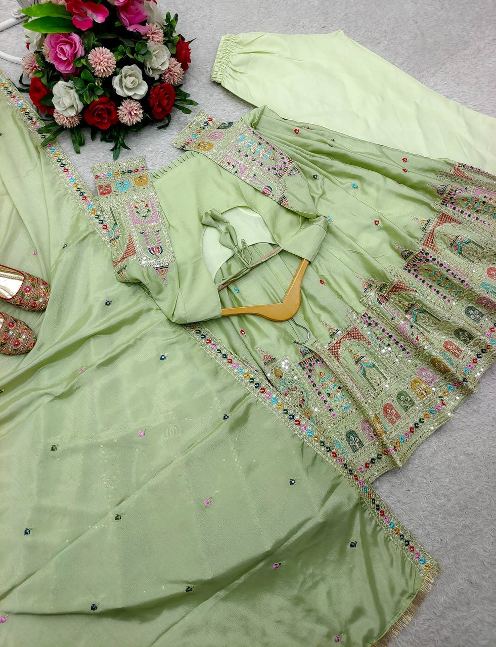Red Color Coding Dori Work With Chinon Silk Gown