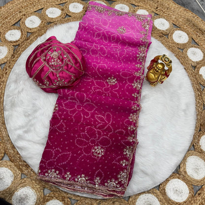 Pure Waree Chiffon Handwork Saree