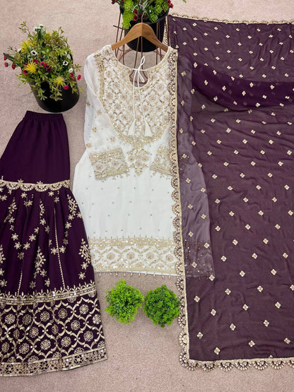 Heavy Faux Georgette Emroidery Sequence Work Top Sharara