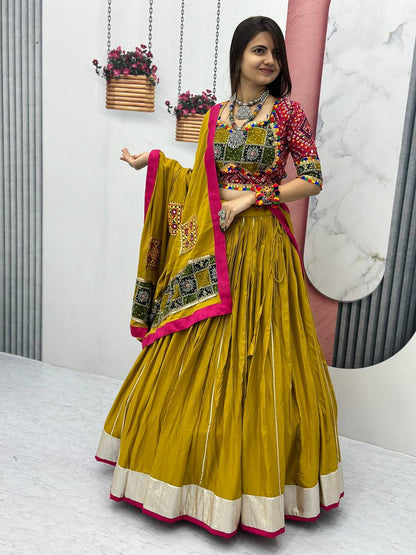 Fancy Look Yellow Color Ribbin Lace Work Lehenga