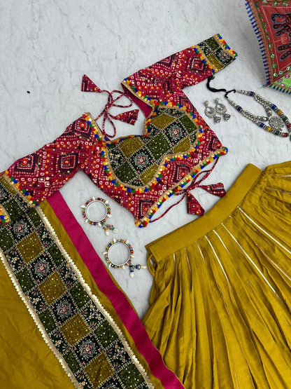 Fancy Look Yellow Color Ribbin Lace Work Lehenga