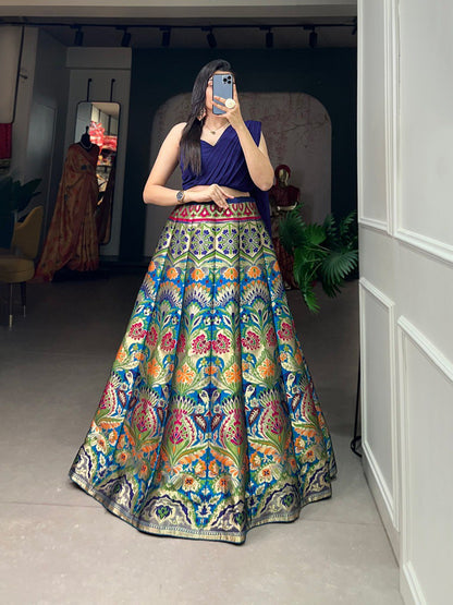 PEACOCK WORK BANARASI SILK ZARI WEAVING LEHENGA CHOLI