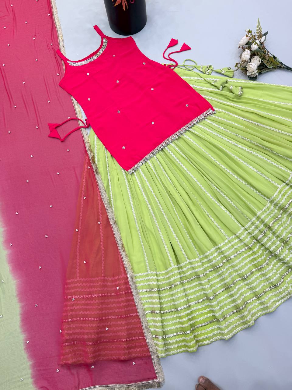 Fendy Silk Mirror Work Lehenga Set