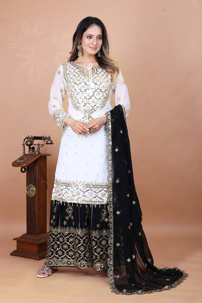 Heavy Faux Georgette Emroidery Sequence Work Top Sharara