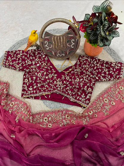 Two Tone Fandy Chiffon Embroidered Saree