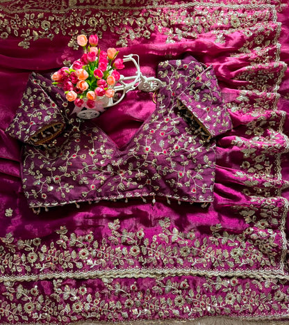 Two Tone Fandy Chiffon Embroidered Saree