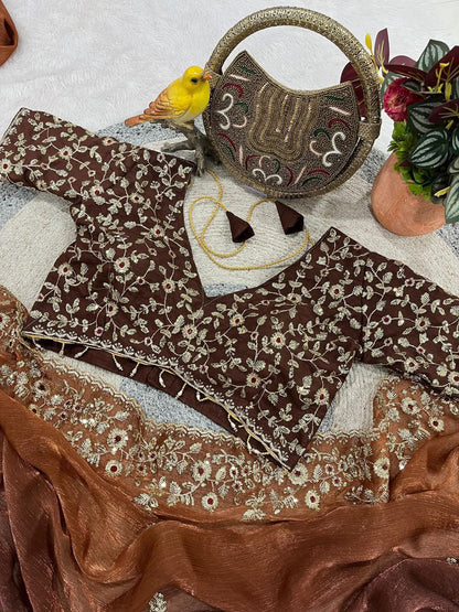 Two Tone Fandy Chiffon Embroidered Saree