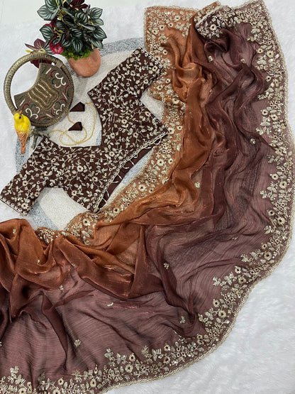 Two Tone Fandy Chiffon Embroidered Saree