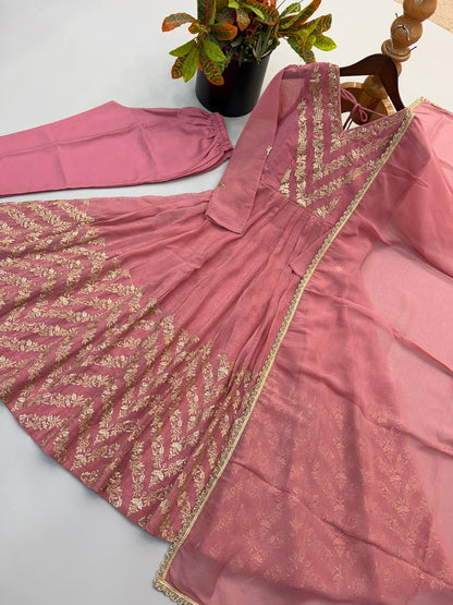 Crunchy Silk Embroidery Sequence Work Gown
