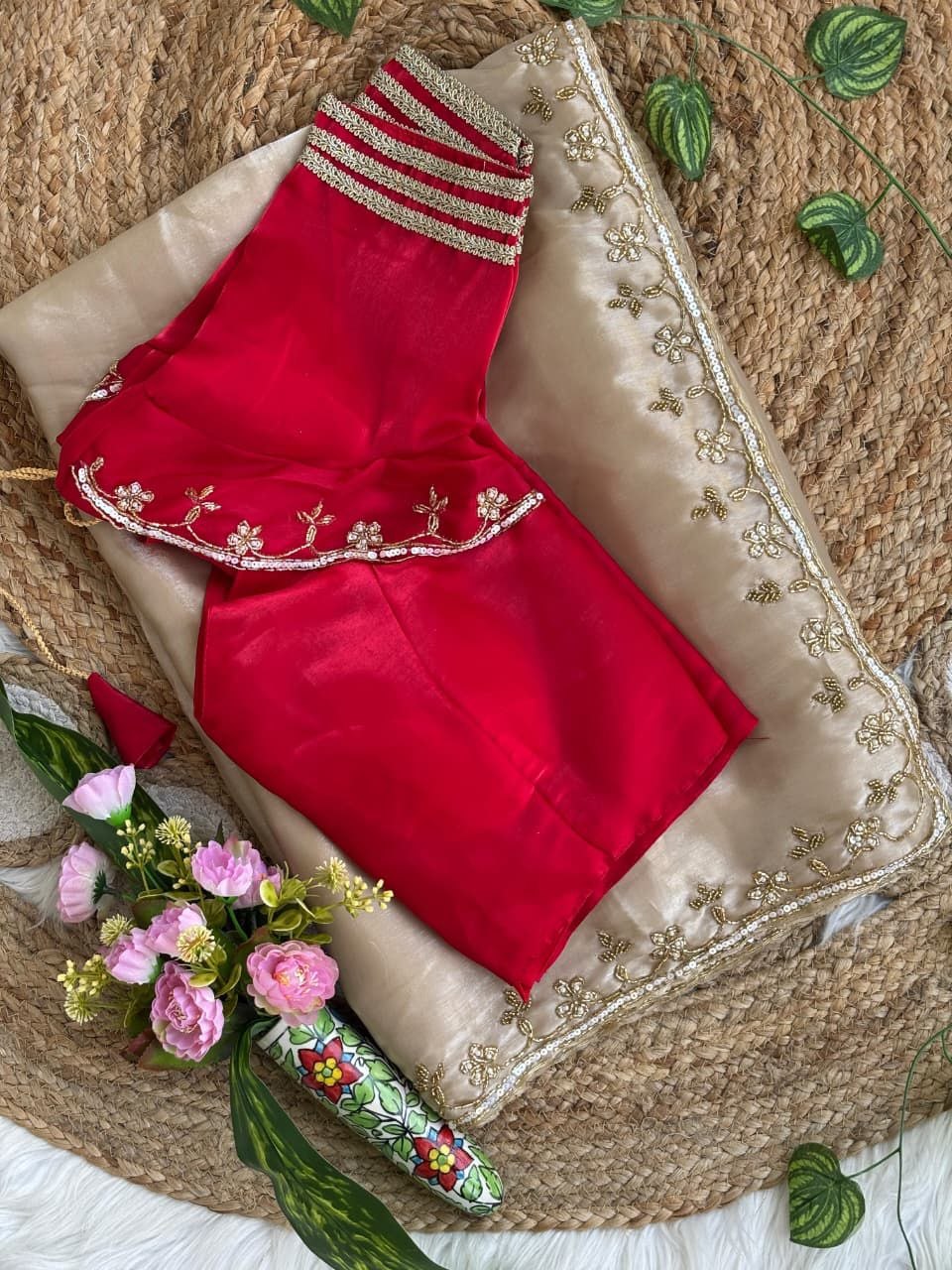 Beautifull Rimzim Silk With Beautifull Hand Work Saree
