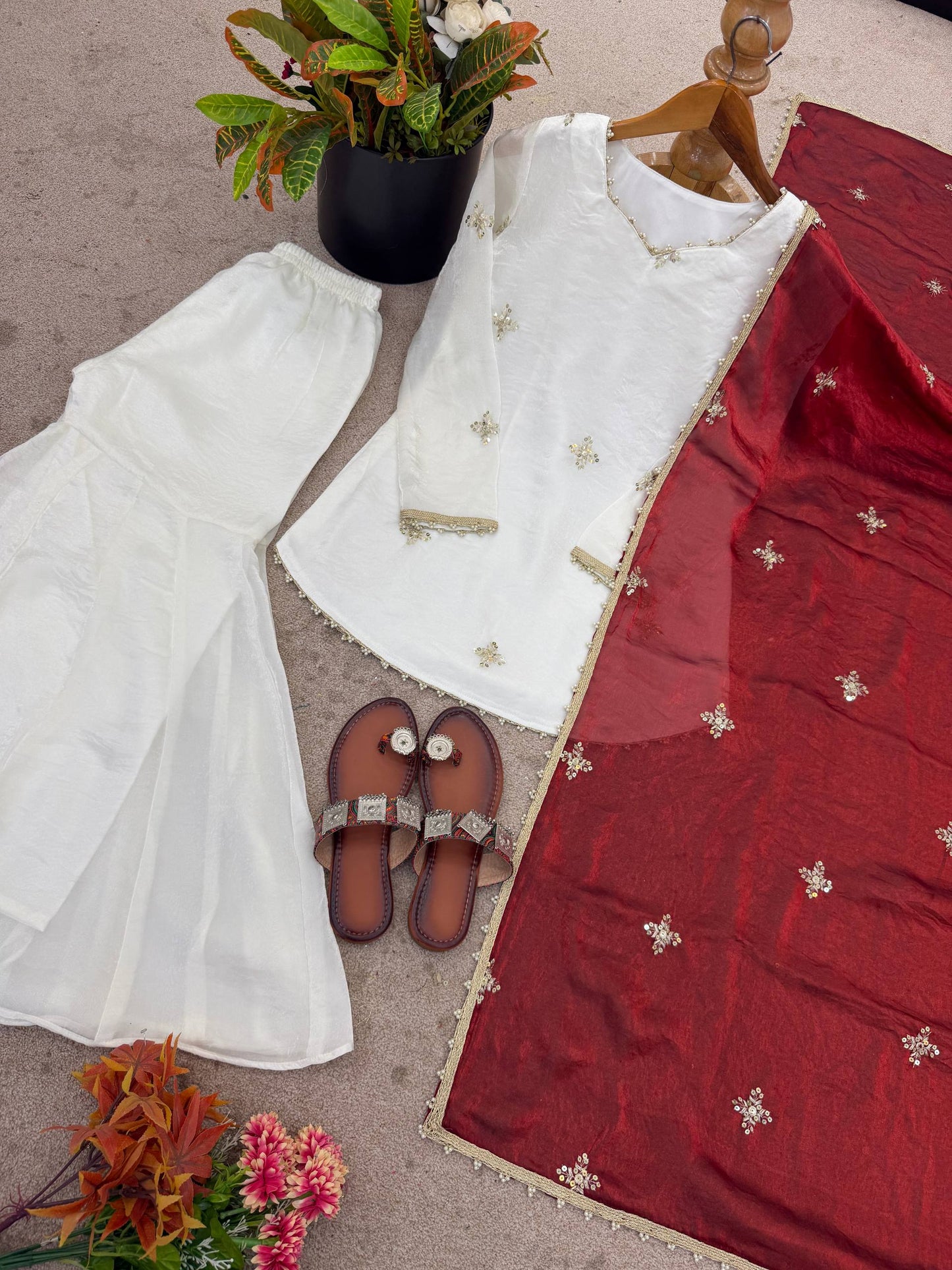 Beautiful Soft Fendy Silk With Embroidery Sequence Work Sharara Suit