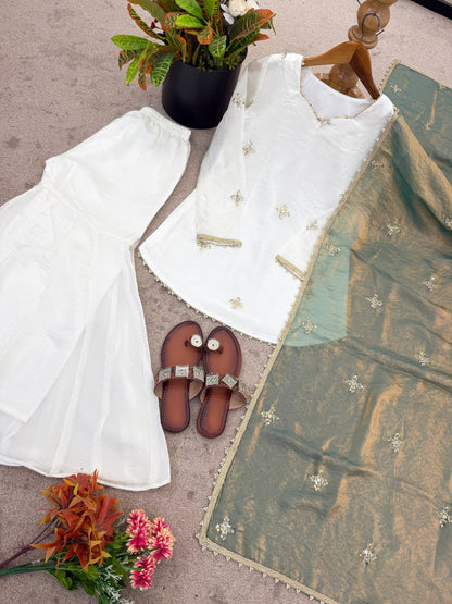 Beautiful Soft Fendy Silk With Embroidery Sequence Work Sharara Suit
