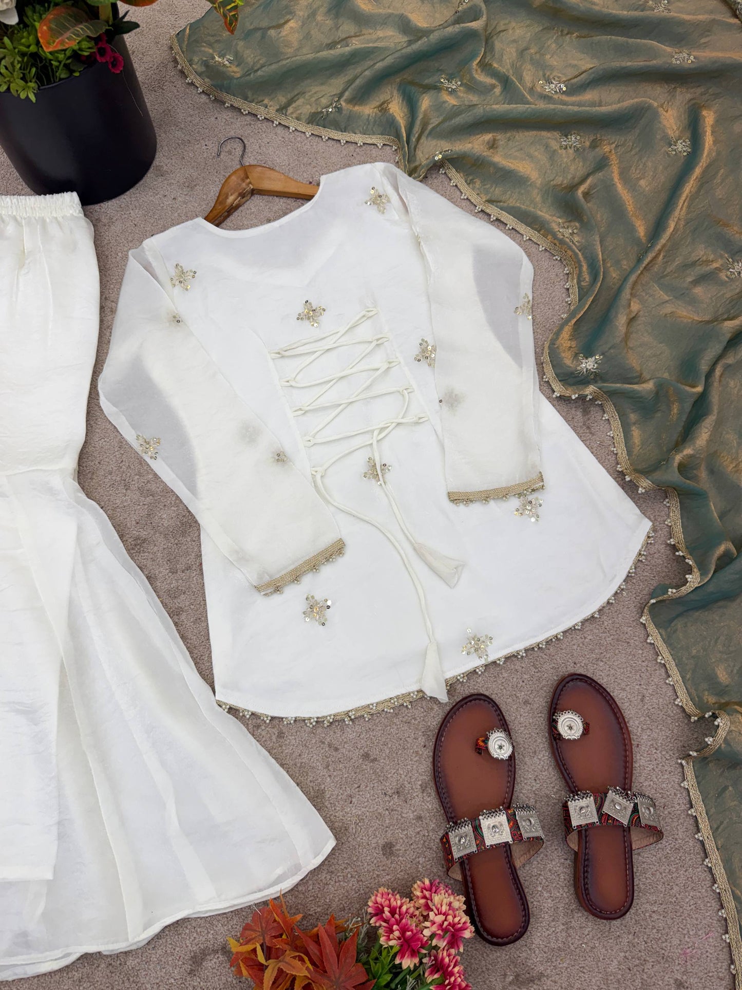 Beautiful Soft Fendy Silk With Embroidery Sequence Work Sharara Suit
