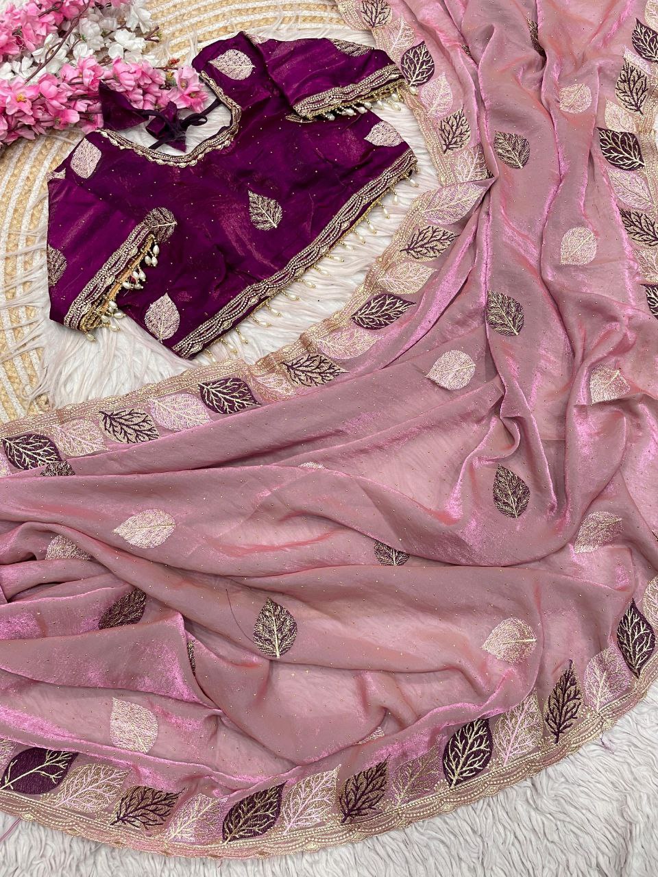 C Pallu With Multi Embroidery Work Saree