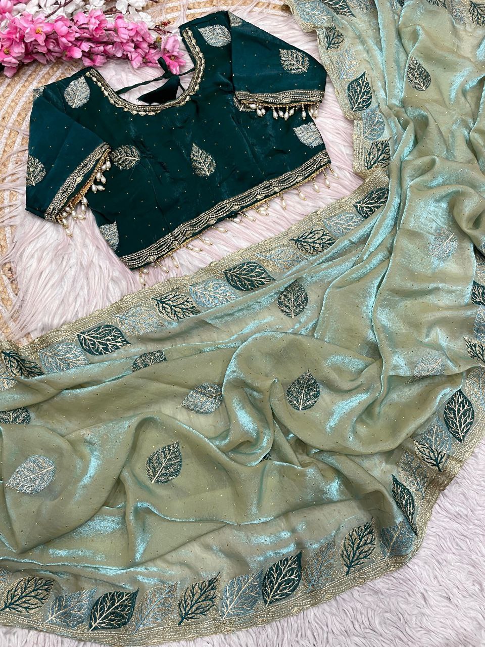 C Pallu With Multi Embroidery Work Saree