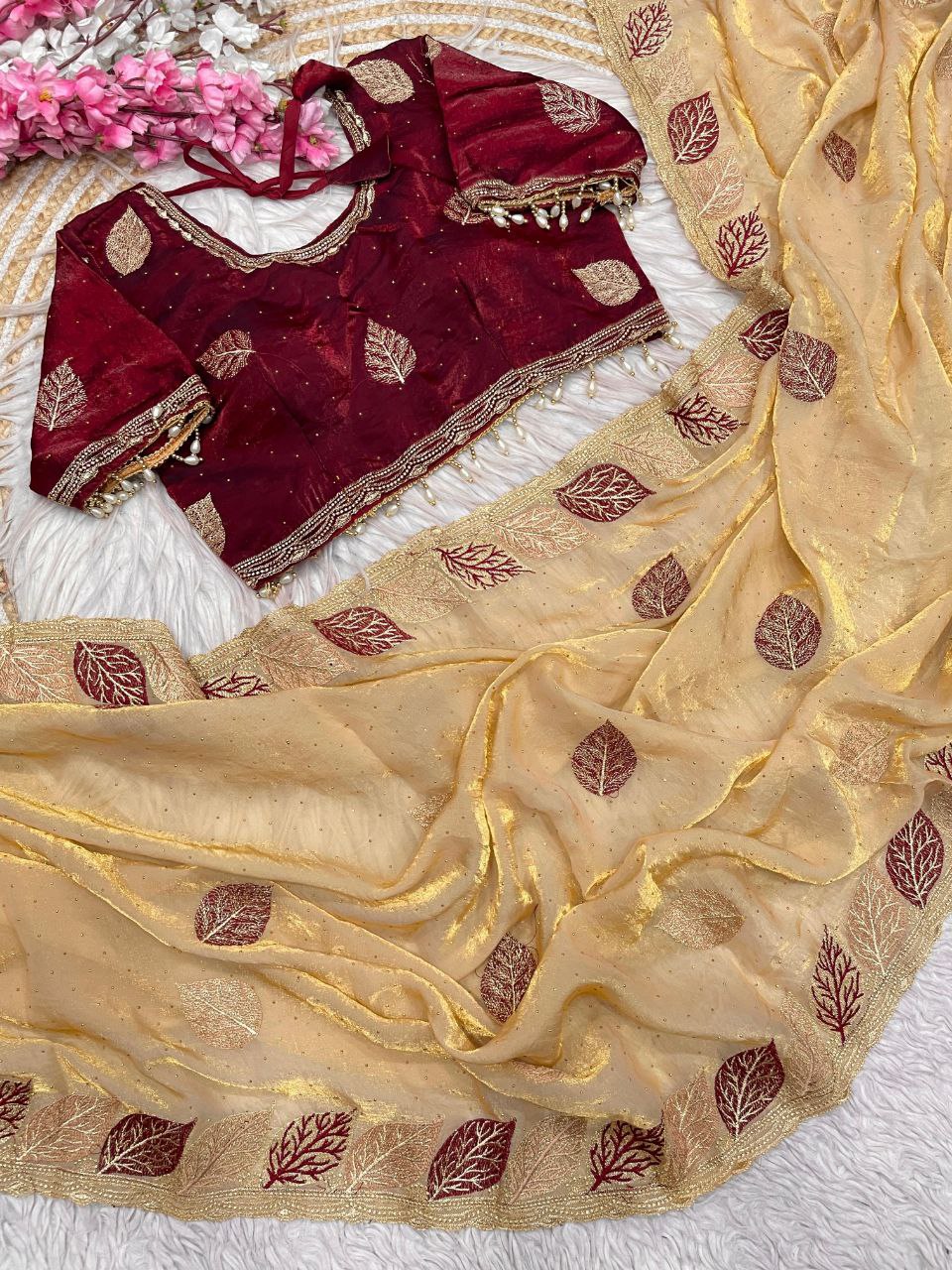 C Pallu With Multi Embroidery Work Saree