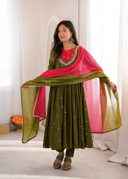 Roman Silk Embroidery Sequence & Real Mirror Work Gown