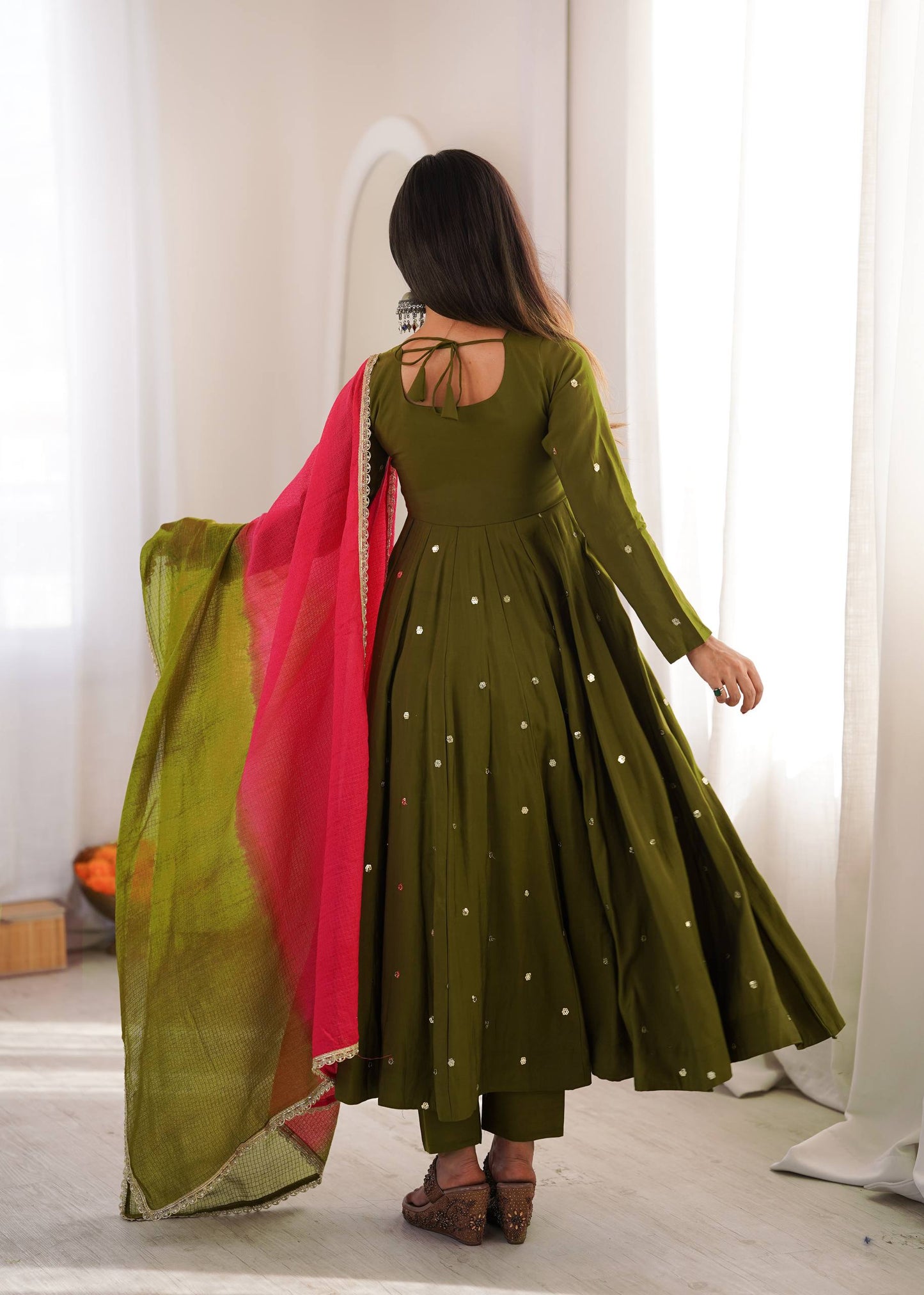Roman Silk Embroidery Sequence & Real Mirror Work Gown
