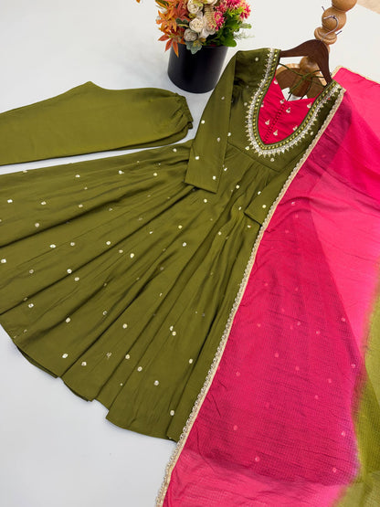 Roman Silk Embroidery Sequence & Real Mirror Work Gown