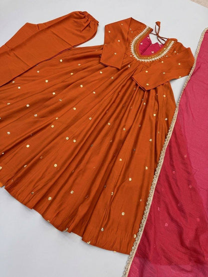 Roman Silk Embroidery Sequence & Real Mirror Work Gown