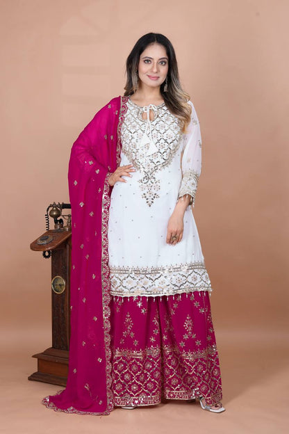 Heavy Faux Georgette Emroidery Sequence Work Top Sharara