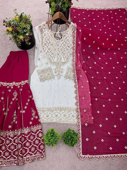 Heavy Faux Georgette Emroidery Sequence Work Top Sharara
