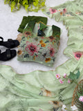 Green Color Organza Taby Silk With Digital Print Work Gown