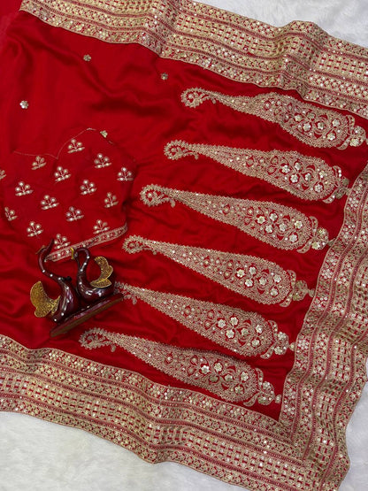 Blooming Vichitra Silk Embroidered Saree Set