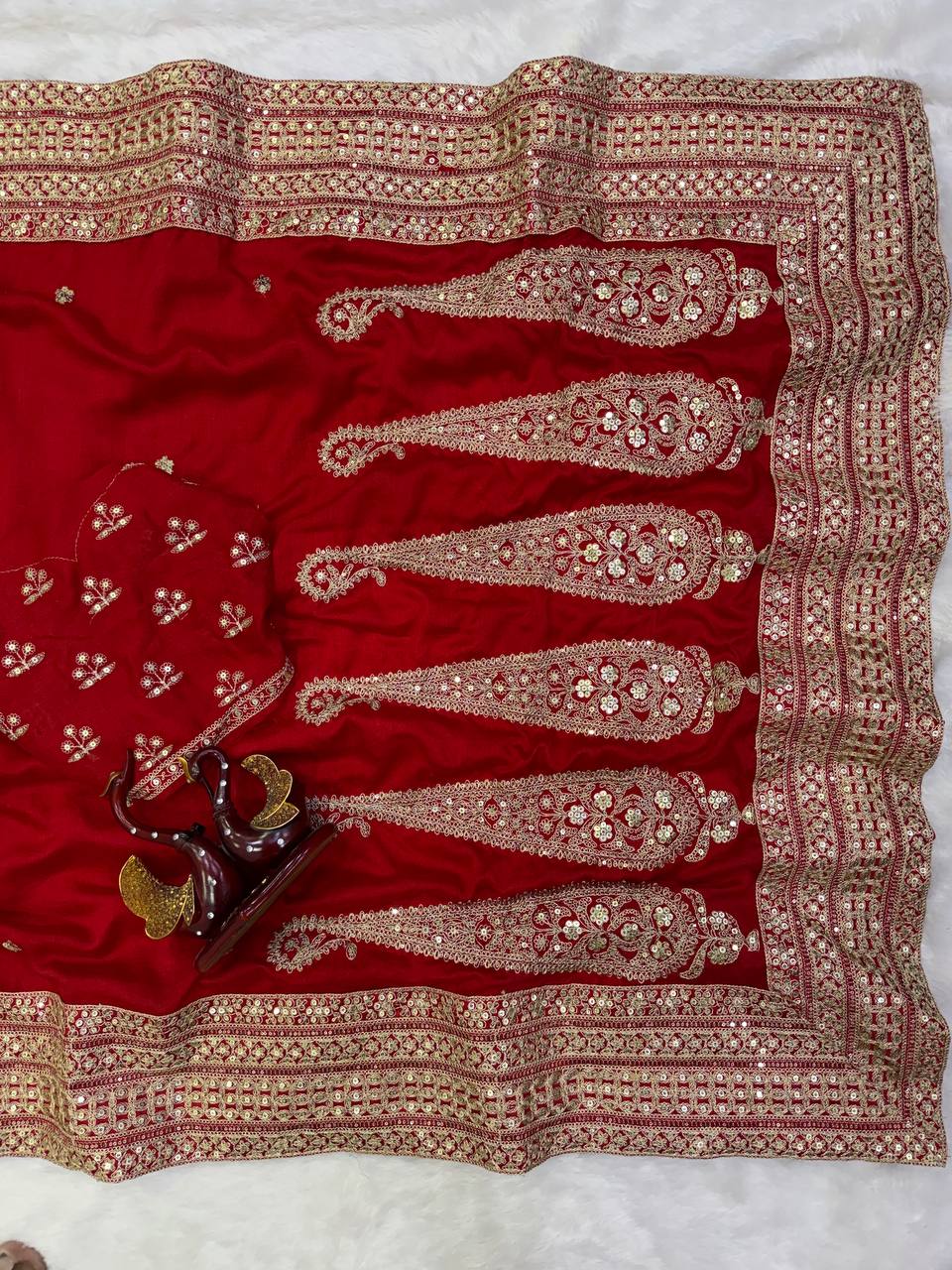 Blooming Vichitra Silk Embroidered Saree Set