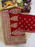 Blooming Vichitra Silk Embroidered Saree Set