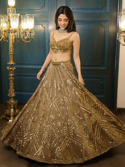Beautifull Premium Butterfly Net WIth Embellished Embroidery Work Lehega