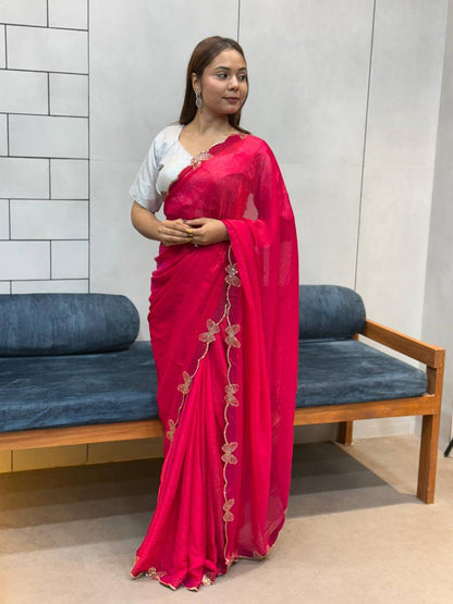 Rich Space Silk With Daimond Butterfly Work Saree