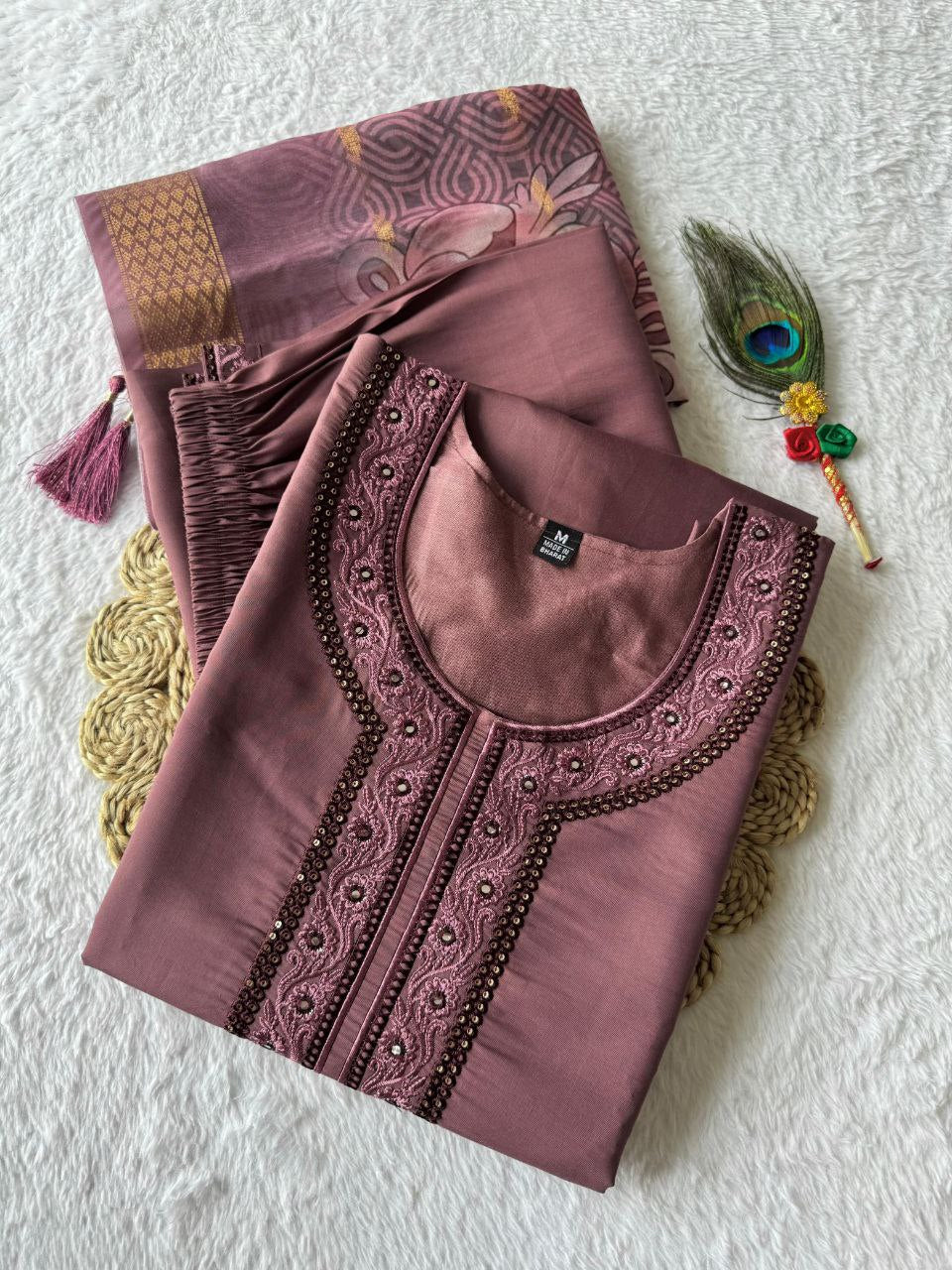 Purple Color Premium Roman Silk Kurti