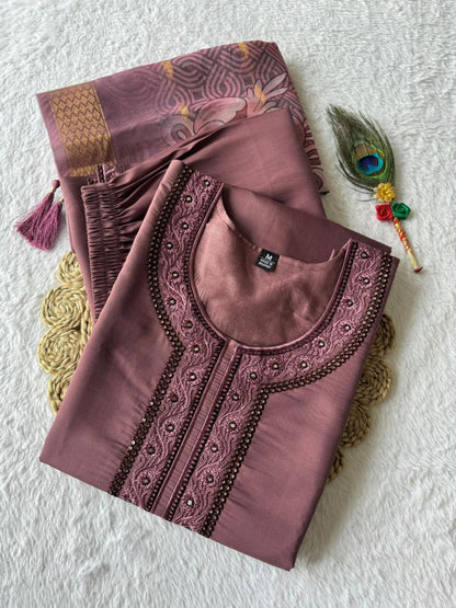 Purple Color Premium Roman Silk Kurti