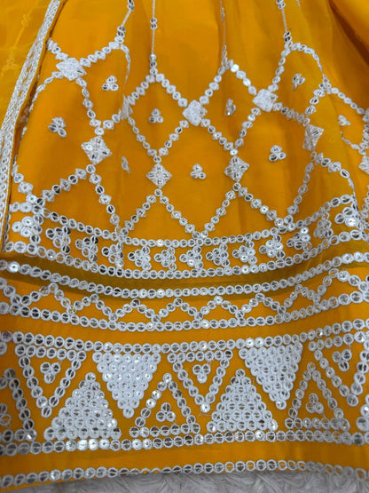 Orange Color Faux Georgette With Sequence Work Top Lehenga