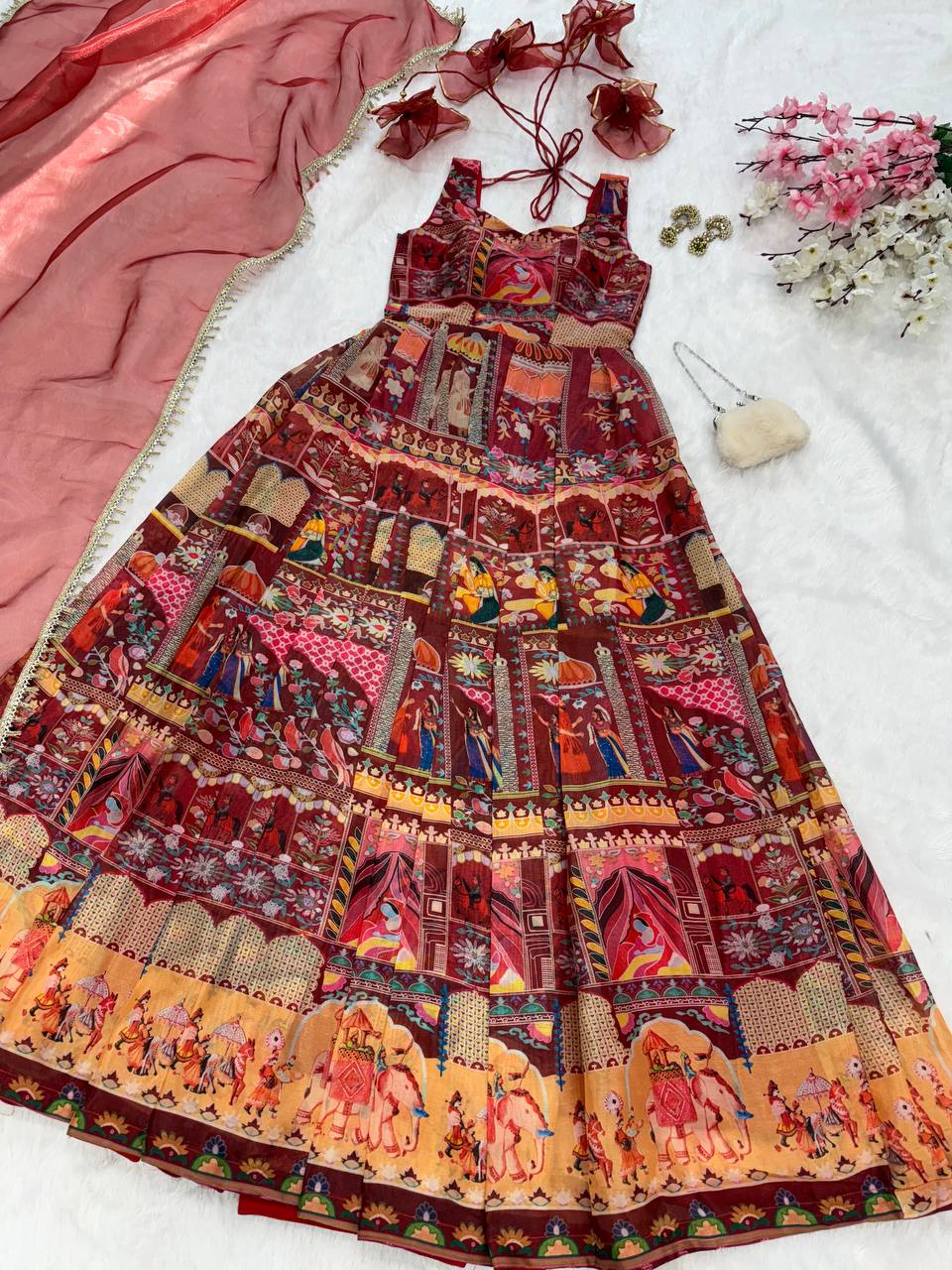 New Wear Jimmu Organza Silk With Digital Printed Gown