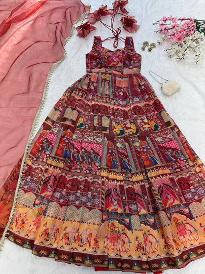 New Wear Jimmu Organza Silk With Digital Printed Gown