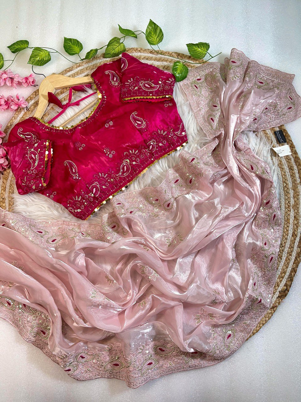 Best Selling Party Wear Jimmy Chu Saree With Stitched Blouse