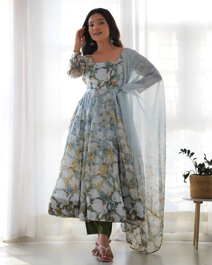 New Wear Organza Silk Floral Print Anarkali