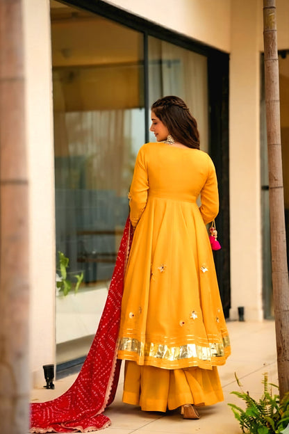 Off White Color Chinon With Hand Made Work Anarkali