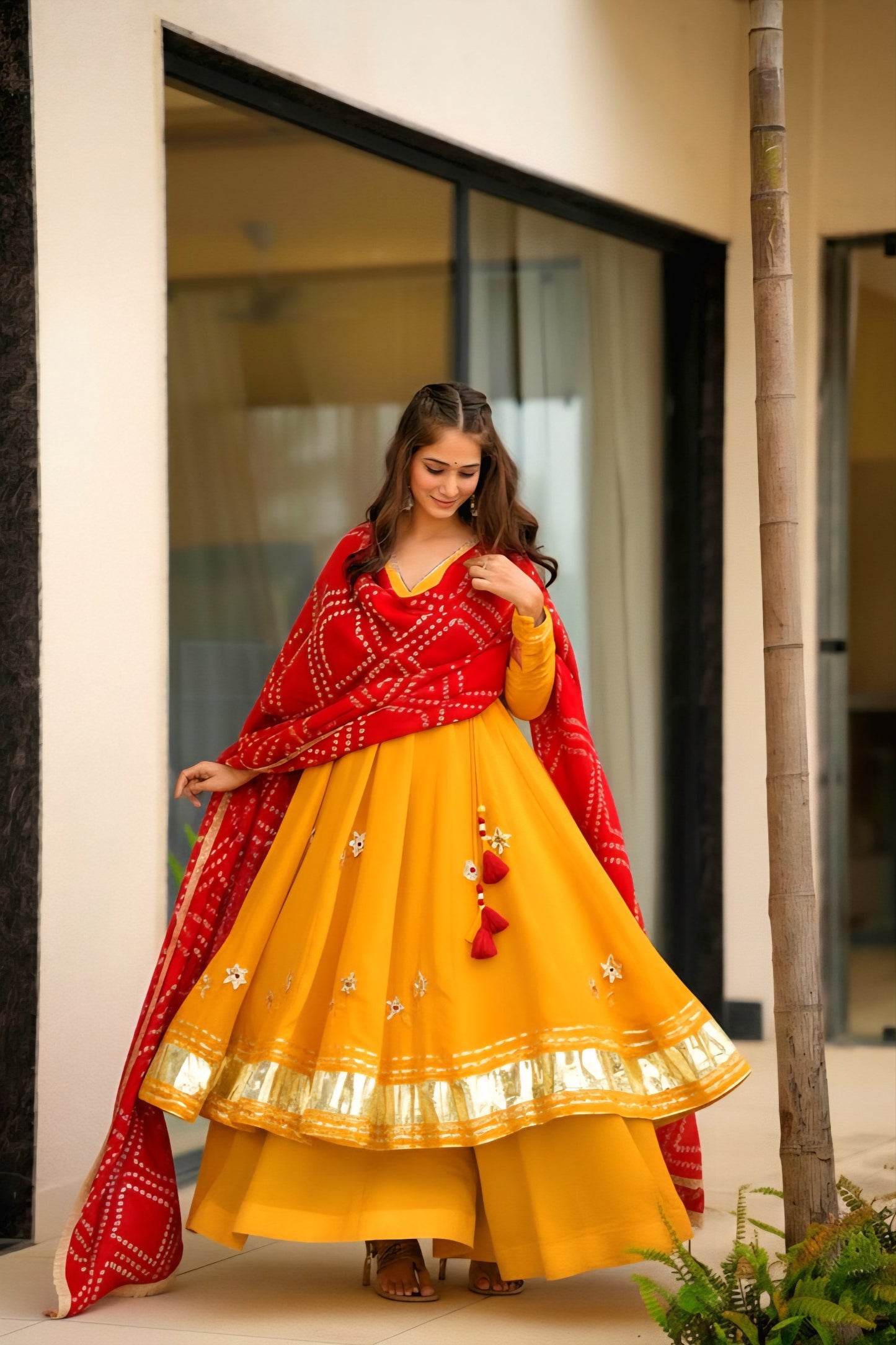 Off White Color Chinon With Hand Made Work Anarkali