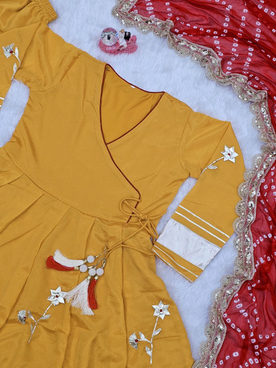 Off White Color Chinon With Hand Made Work Anarkali