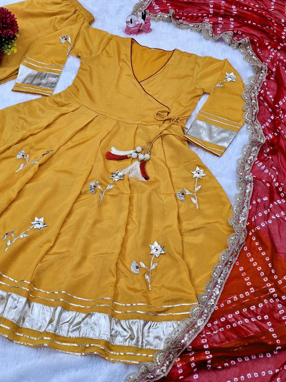Off White Color Chinon With Hand Made Work Anarkali