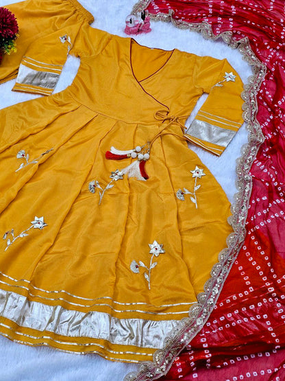 Off White Color Chinon With Hand Made Work Anarkali