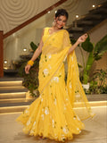 Yellow Color Premium Georgette With Print Work Lehenga Saree